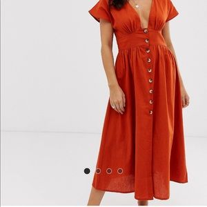 Anmol button through beach dress in rust